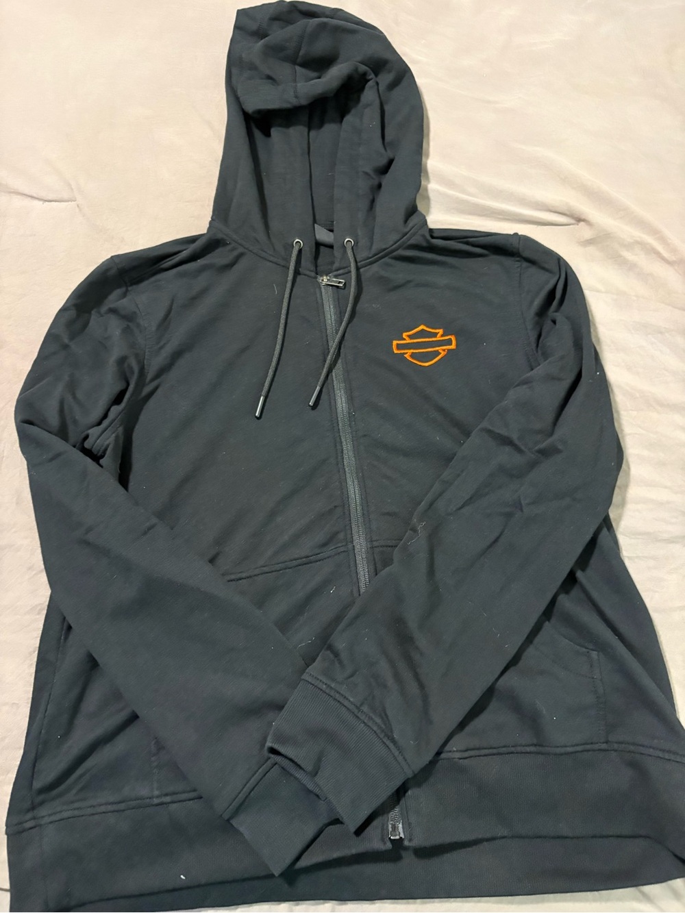 Harley-Davidson Black Hoodie with Orange Shield Emblem